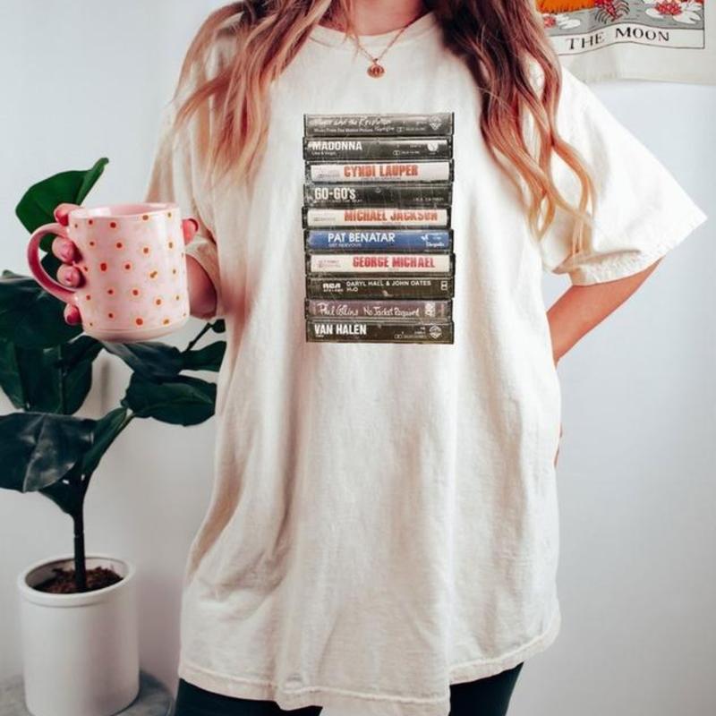 Vintage 90s Pop Cassette Tapes Graphic Tee - Madonna, Michael Jackson, George Michael, King and Queen of Pop Shirt - Menswear, Top