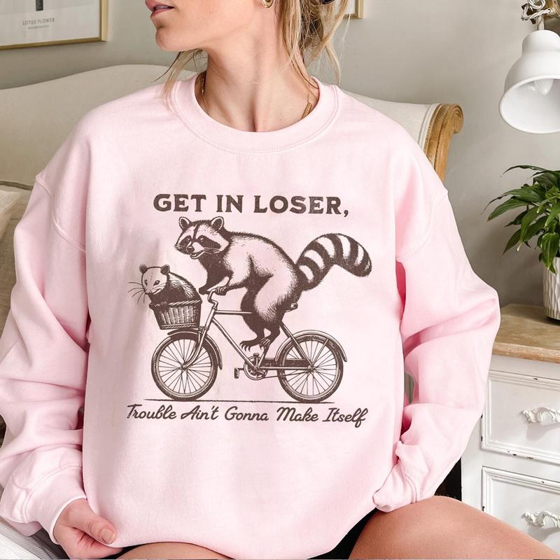 Funny Raccoon & Opossum Get In Loser Meme Shirt, Sarcasm Woodland Animal Trash Panda Shirt, Humorous Gift for Friend, Raccoon Lover Gift