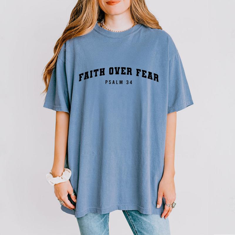 Faith Over Fear Comfort Shirt, Psalm 34 T-Shirt, Christian Tee, Minimal Christian Shirt, Bible verse Shirt, Religious TShirt, Faith Shirt, Christian S