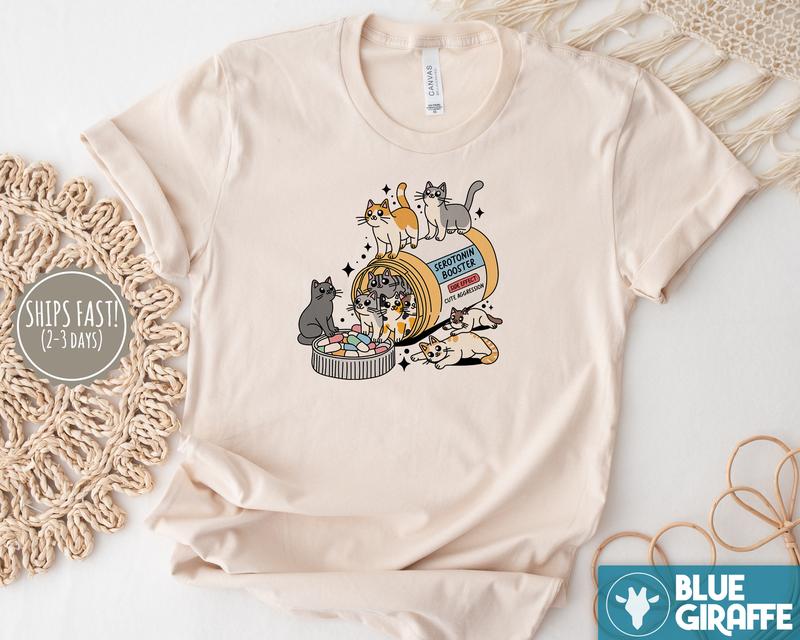 Serotonin Cats T-Shirt, Funny Cat Tee, Cat Lover Graphic Tee
