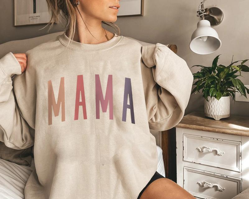 MAMA Sweatshirt, Casual Long Sleeve Round Neck Pullover For Spring & Fall, Ladies Clothes For Daily Wear