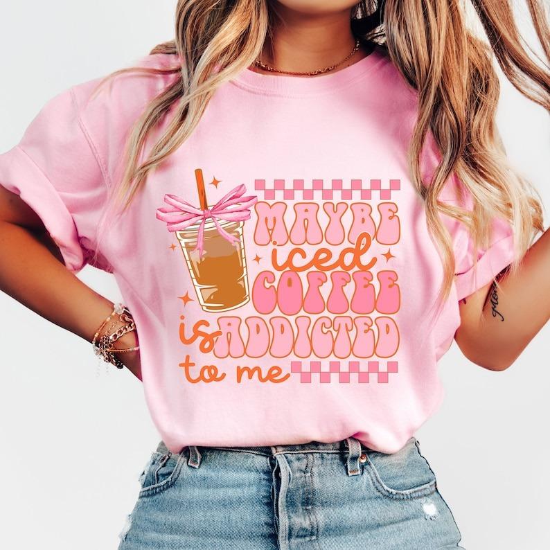Coquette Iced Coffee Sweatshirt T Shirt Hoodie, Funny Mama Sweatshirt, Soft Girl Era T Shirt, Pink Bow Hoodie, Trending Coffee Shirt