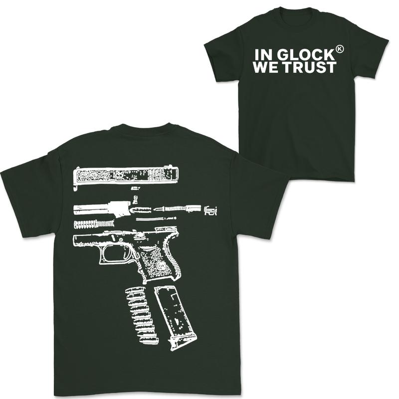 In Glock We Trust Double-Sided White Design Shirt - Full Color Edition Menswear Top