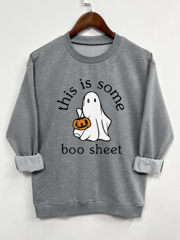 This Is Some Ghost Boo Sheet Sweatshirt - Tshirt - Hoodie,  Women's Cartoon Ghost & Letter Print Drop Shoulder, Halloween Gift, Halloween for women, F