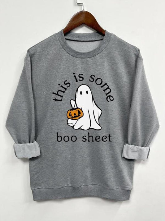 This Is Some Ghost Boo Sheet Sweatshirt - Tshirt - Hoodie,  Women's Cartoon Ghost & Letter Print Drop Shoulder, Halloween Gift, Halloween for women, F