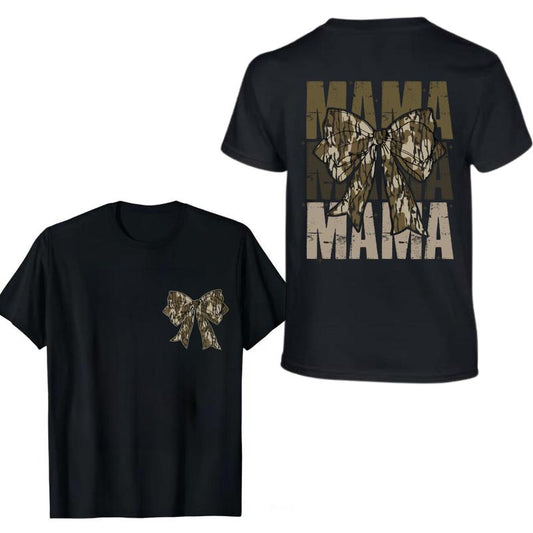 Camo Mama Coquette Bow Hunting 2 Sides Shirt for Mom, Mama T-shirt, Old School Camo Hoodie and Sweatshirt, Full Color and Size for All, Girls Camo Bow