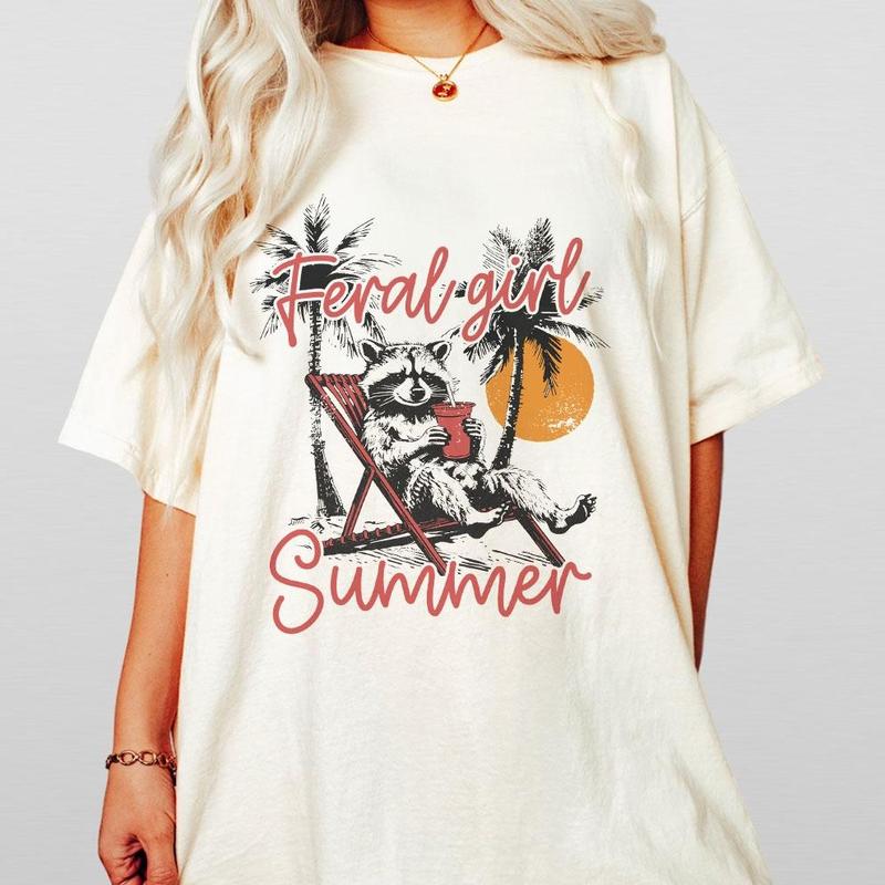 Feral Girl Summer Shirt, Feral Women Comfort Tee, Racoon Lover Shirt, Funny Raccoon T-Shirt, Beach Shirt, Beach Vacation Outfits, Trendy Summer Design