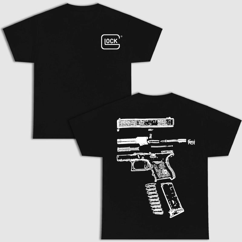 IN GLOCK WE TRUST DOUBLE SIDE SHIRT, Unisex Cotton 2 Sides Shirt, Full Colors, Full Sizes, BlackWhite Design Version