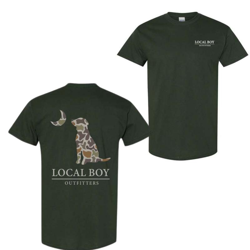 Local Boy Outfitters T-Shirt - Classic Camouflage Dog Design Featuring Moon Graphics