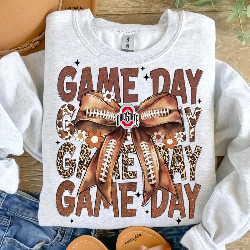 Vintage Ohio Bukeyes Football Coquette Bow Game Day Shirt, Gameday Women's Sweatshirt, Tis the Football Season Shirt Cotton Fit Top Womenswear