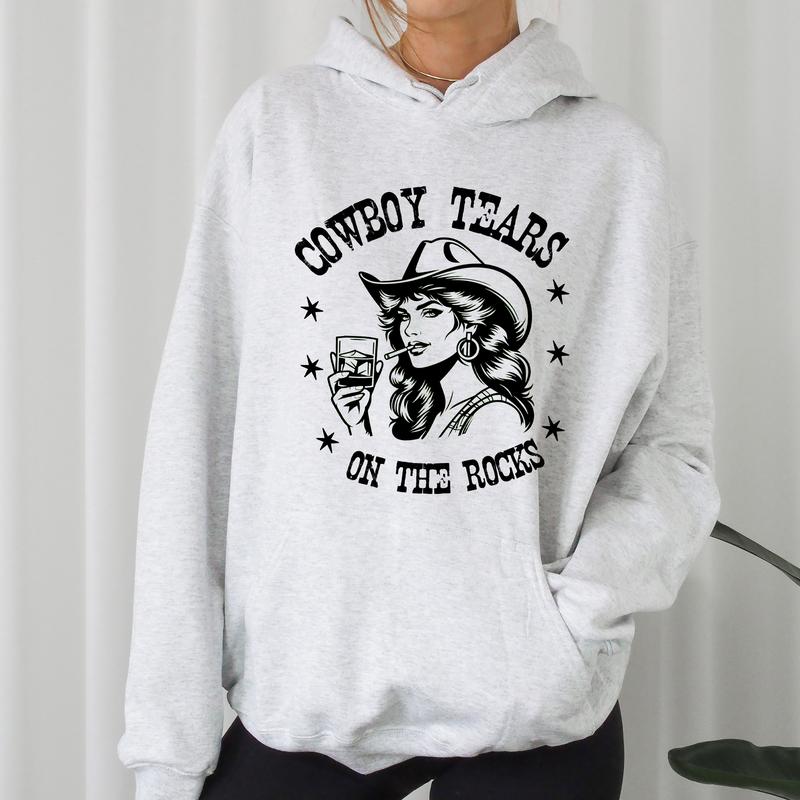 Cowboy Tears on the Rocks - Unisex Crewneck Sweatshirt - Print is Sublimation, Funny Tee, Funny Apparel, Gift Idea, Relaxed Fit, Casual Apparel