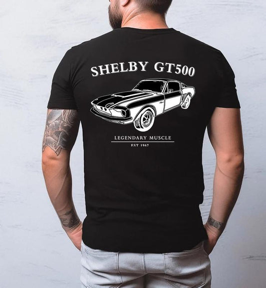 Vintage Vibe 2 Sides Ford Mustang Shelby GT500 Men's Cotton Tee Old School Ford Tee Gift for Him Classic FordCar Casual Menswear