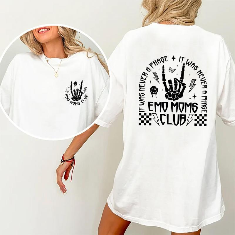 Emo Moms Club Shirt, Motherhood Rock Skeleton Printed T-shirt, Mama Shirt, Mom Life Shirt, Gifts For Mom, Soft Cotton Fabric Womenswear, Vintage Funny