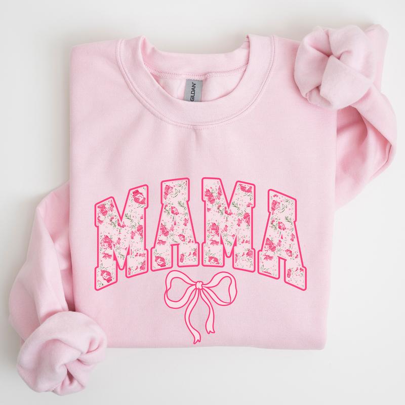 Mama, Coquette, Pink Bows, Trend, Girly, Soft Girl Era Sweatshirt, Women's Crew Neck, Crewneck Casual Comfort Womenswear ComfortableÂ Graphic