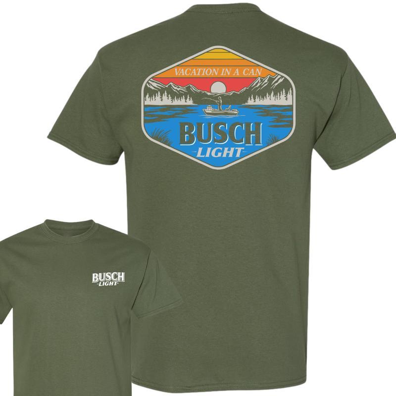 Busch Light - Busch Light Outdoor Badge 2-sided T-shirt, Casual Graphic Round Neck T-shirt for Summer, Fashion Top for Daily Wear