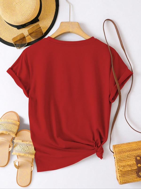 Women's Letter Print Round Neck Tee, Trendy Casual Crew Neck Short Sleeve T-Shirt, Graphic Tees,Â Summer Clothes Women,Â Ladies Summer Outfit