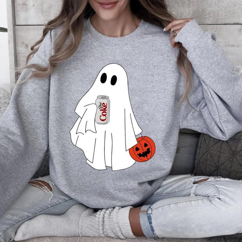 Cute Booo Ghost Coke Drink Halloween Sweatshirt, Coke Halloween Sweater, Full Sizes, Full Color, Unisex