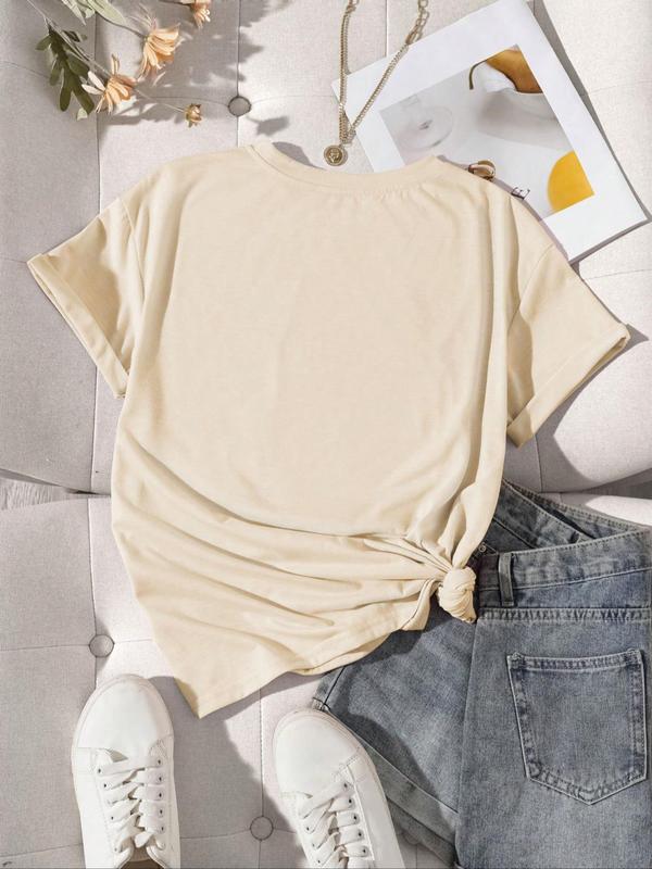 Women's Letter Print Round Neck Short Sleeve Graphic Tee, Casual Crew Neck T-Shirt for Daily Holiday Vacation Outdoor Wear, Tee Shirts for Women, Top,