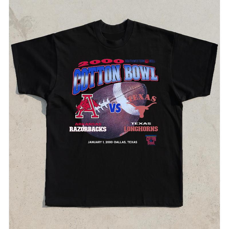 2000 VTG Arkansas VS Texas Cotton Bowl Vintage Graphic T-Shirt Cotton Short-sleeve Retro Streetwear Tshirt Menswear Top Shortsleeve Underwear Human