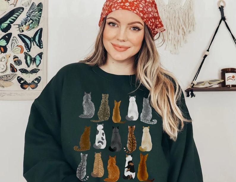 Cat Back Sweatshirt, Cat Sweatshirt, Cat Lover Sweater For Women