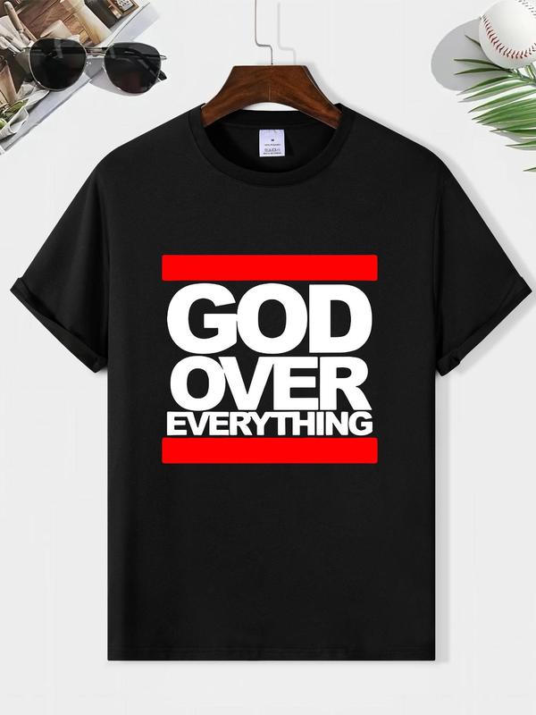 Men's Regular Fit Letter Print Round Neck Tee, Fashion Casual Summer Short Sleeve Crew T-Shirt, Versatile Men's Staple for Everyday Wear