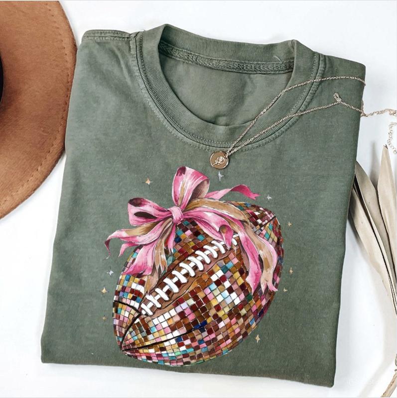 Disco Coquette Football Shirt, Football Bow Tee, Football Mom Gift, Game Day Shirt, Fall Football Tee, Football Season Shirt, Full Sizes, Full Colors,