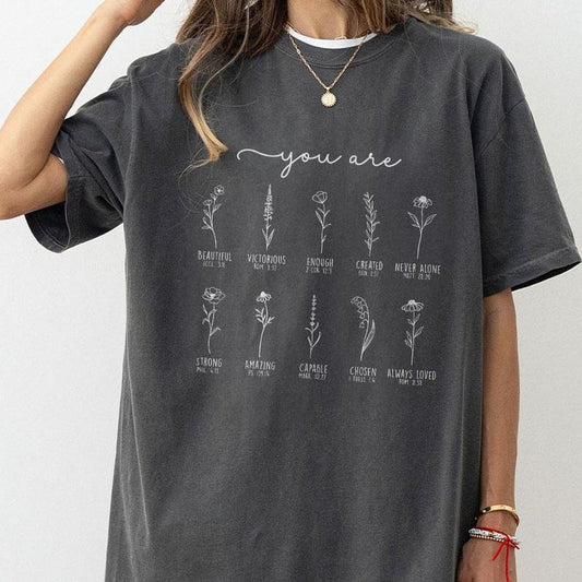 You Are Bible Verse Shirts, Inspiration Bible T-Shirt, Wild flower Christian Shirt, Retro Christian Tee, Christian Gifts For Women, Christian Shirts F