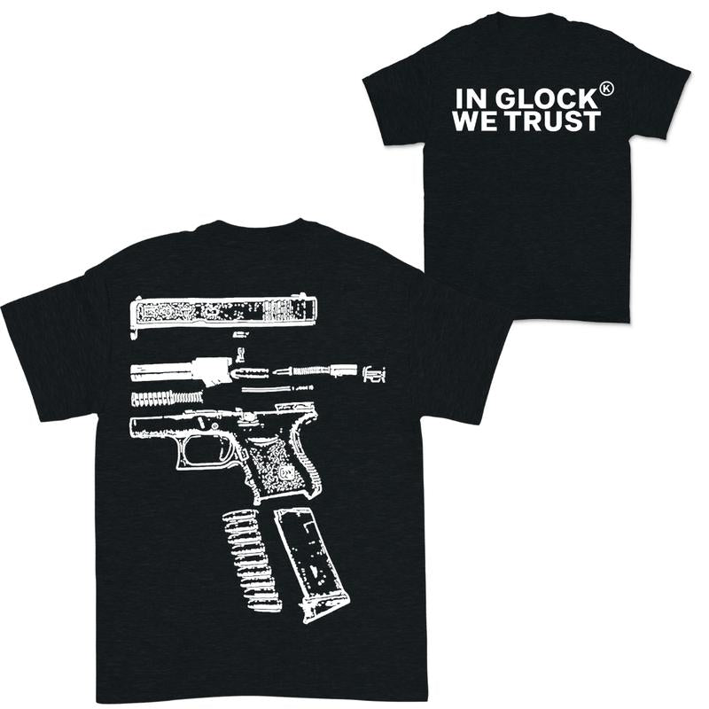 In Glock We Trust Double-Sided White Design Shirt - Full Color Edition Menswear Top