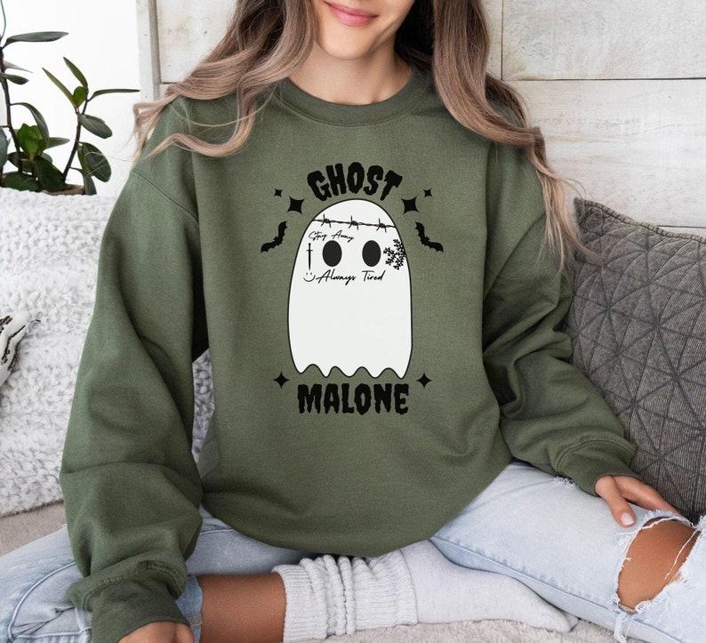 Ghost Malone Sweatshirt, Halloween Sweatshirt, Cute Ghost Sweater, Funny Spooky Sweatshirt, Ghost Malone Shirt Casual Collar Comfort Cotton
