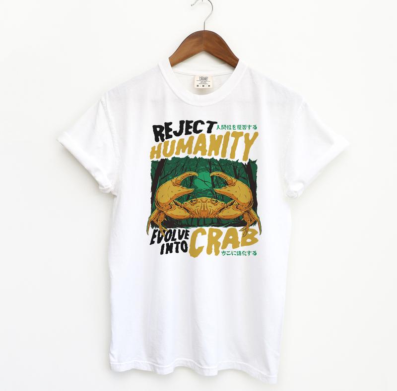 Reject Humanity Crab T Shirt, Meme Comfort Colors T-Shirt, Tuff Tshirt, Funny Streetwear, Menswear Shirts, Relaxed Fit Crab Shirt