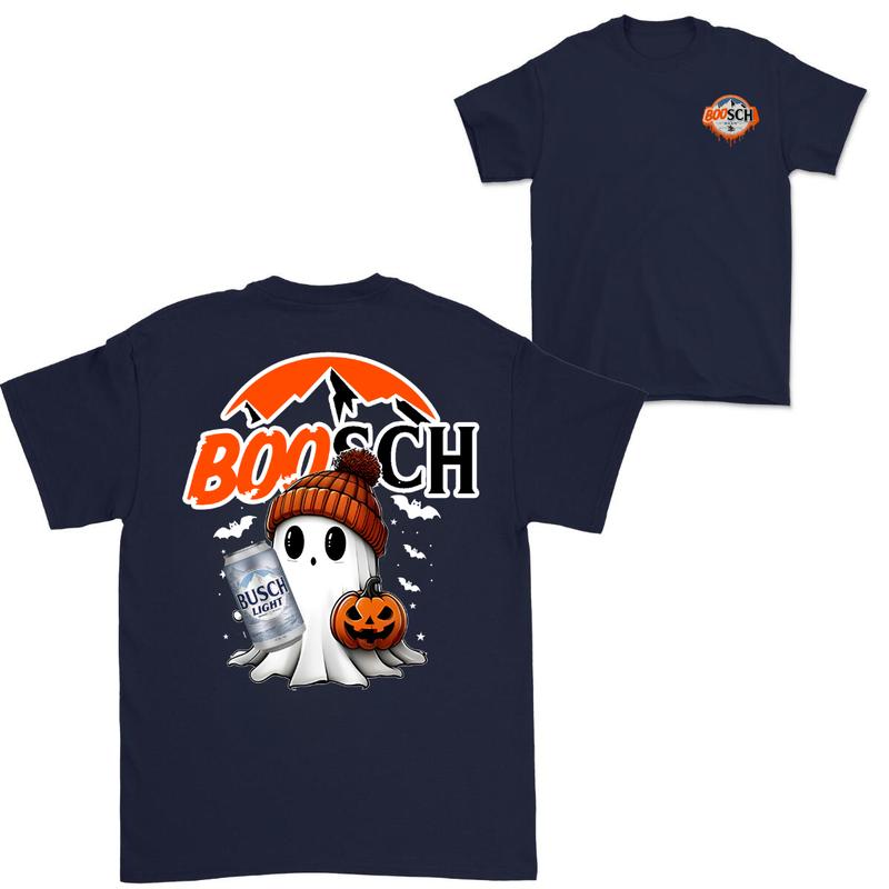 Boosh Light Cute Boo Ghost Halloween 2 Sided T-Shirt, Busch Light Halloween Shirt For Men And Women, Halloween Cute Ghost Trendy Shirt