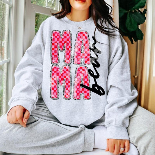 Checkered Mama Bear Sweatshirt - Ash Grey - Sublimation - Valentine’s Day - Unisex Jersey Sweatshirt