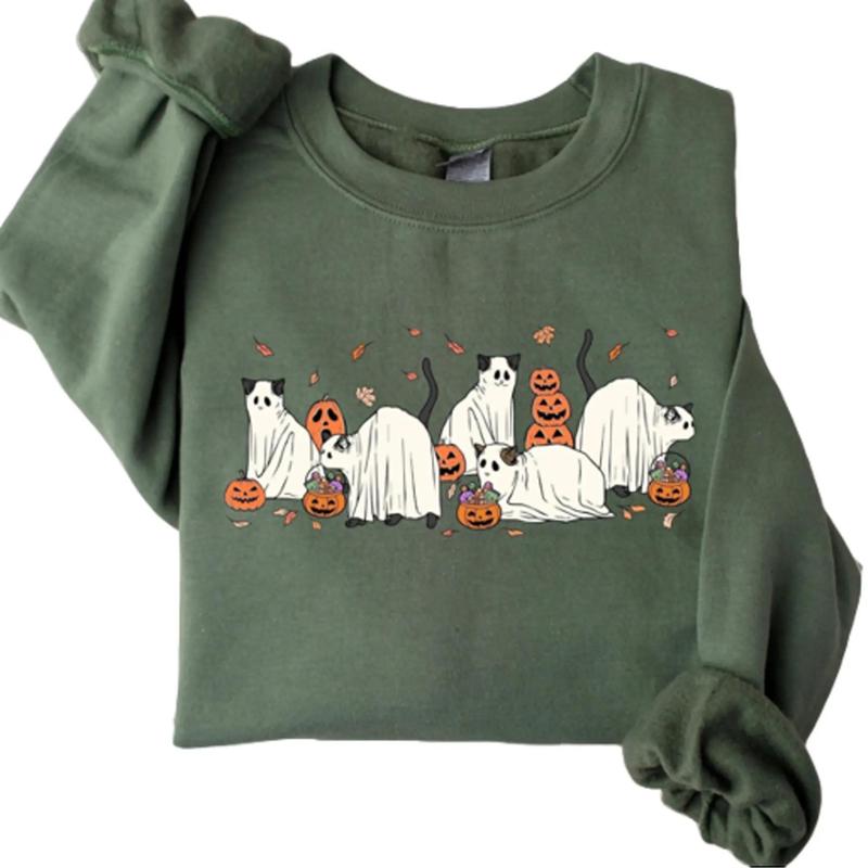 Halloween Ghost Cats Crewneck Sweatshirt, Hoodie, T-shirt