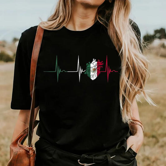 Mexico Heart Mexico Flag Heartbeat EKG Pulse Mexican Pride T-Shirt