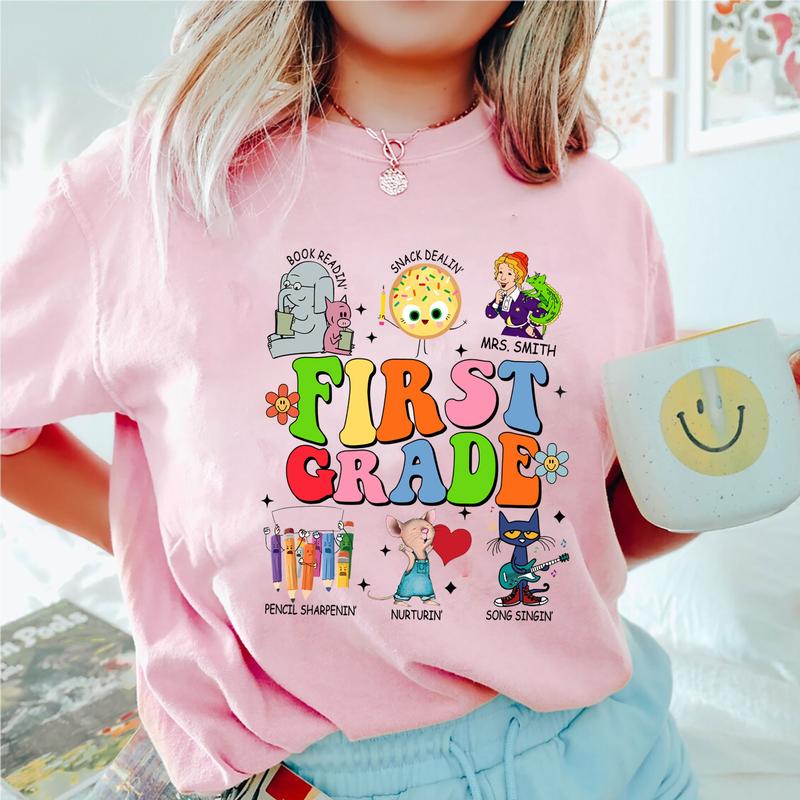 First Day of School for Teachers Children's Books Characters Shirt, Library Elephant Piggie Pigeon, First Grade Teacher Shirt, Back To School Gift, Re