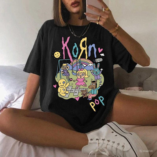 Vintage Korn Pop Tshirt Rainbow Korn Cute Tshirt Casual Cotton