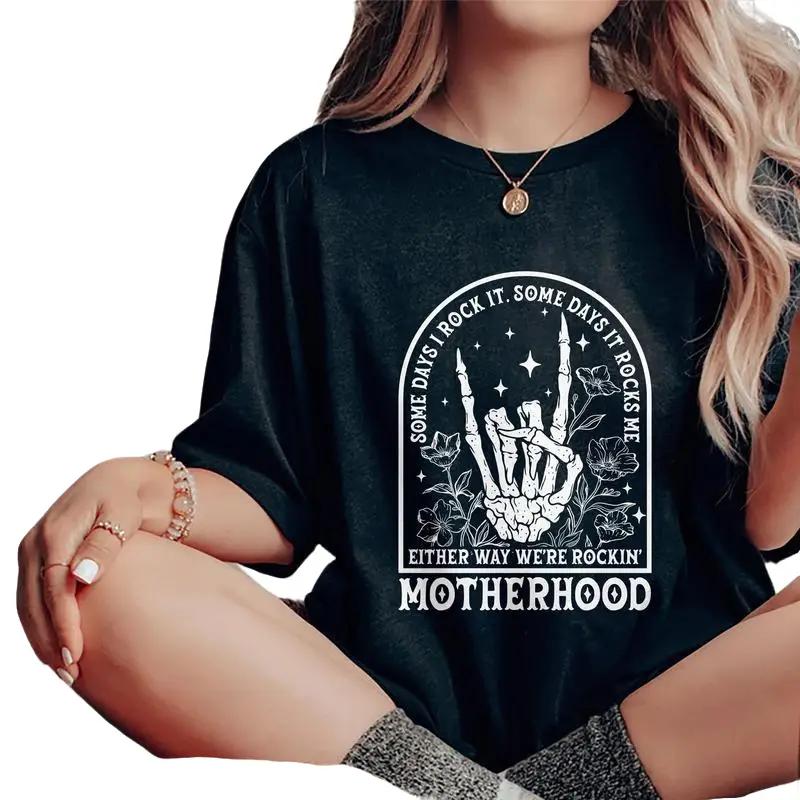 Motherhood Shirt, Some Day I Rock It Tee, Cool Mama Graphic Printed Short Sleeve Tee Shirt, Cool Mom Soft Fabric Comforts Shirts, Women's Tops, Womens