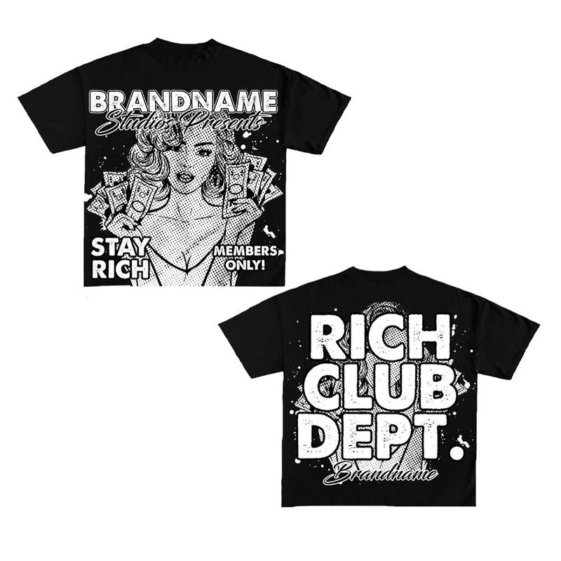 Y2K Graphic Stay Rich Dept. Personalize Printed Tshirt Casual Cotton