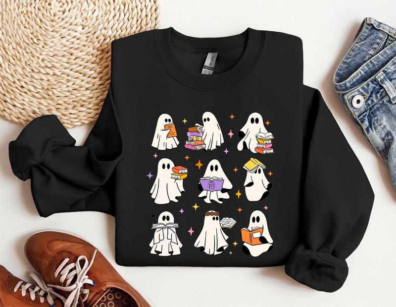 Ghost Reading Books Shirt, Bookish Halloween Shirt, Halloween Teacher Gift, Librarian Halloween Shirt, Ghost Shirt Menswear T-Shirt