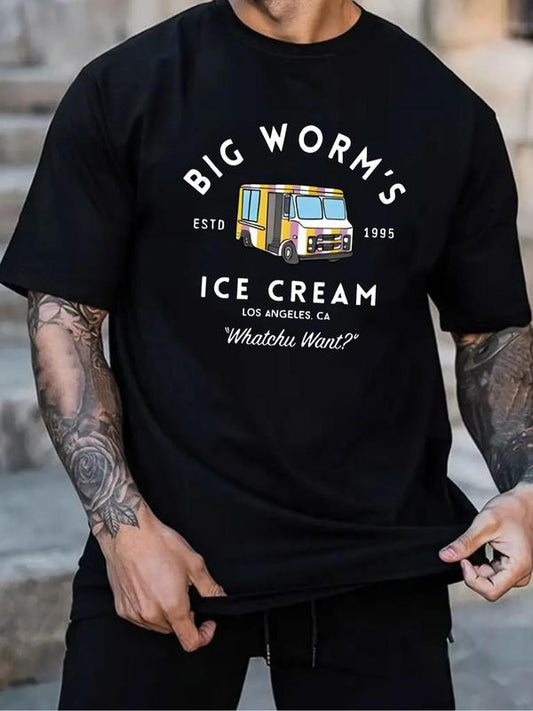 Men's Regular Fit Car Print Round Neck Tee, Street Casual Short Sleeve Crew T-shirt, Daily Outdoor Summer Style, Men's Valentine's Outfit