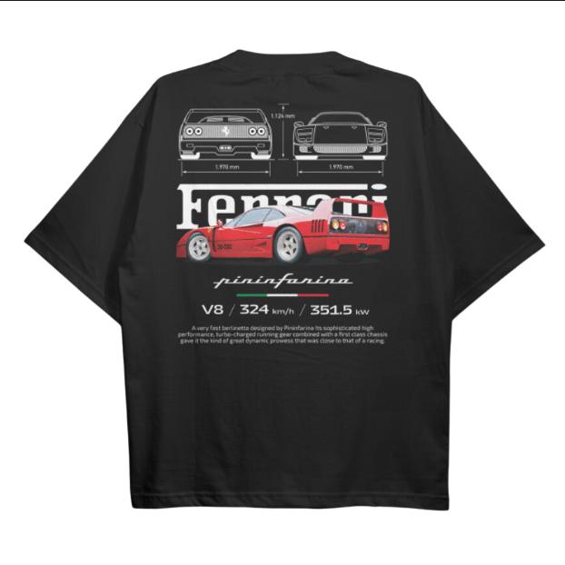 Drive in Style Car-Themed T-Shirts, F40 BluePrint T-Shirt, F40 BluePrint Technical Specs Shirt, Ride the Style, Racing Sport Car Shirt Menswear Top