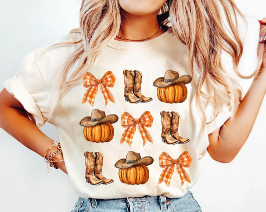 Howdy Pumpkin Shirt, Western Fall Shirt, Fall Coquette Bow , Fall Vibes, Country Cowgirl Fall, Cowgirl Shirt, Thanksgiving Gift, Fall Autumn fall grap