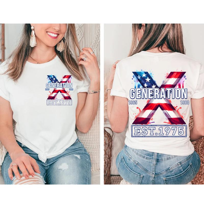Custom Year Est.1975 Flag Gen X 2 Side T-shirt, Gen X Shirt, Generation 1965-1980 Shirt