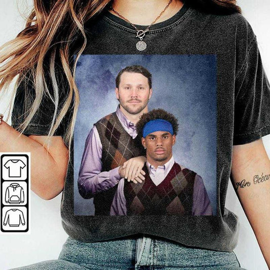 Buffalo Step Brothers Football Tee – Featuring Josh Allen & Keon Coleman Y2K Fashion Basic Cotton T-shirt, Crewneck Graphic Design, Gift For Man Women