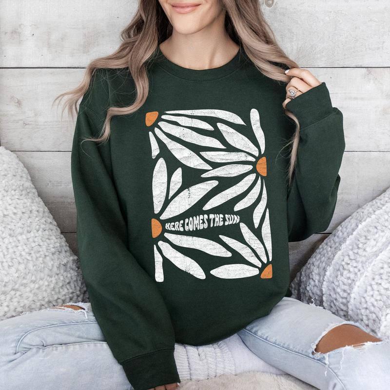 Here Comes The Sun, Boho Floral Design Sweatshirt