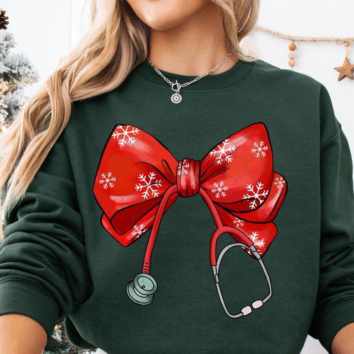 Coquette Nurse Stethoscope Sweatshirt, Coquette Bow Nurse Christmas Shirt, Holiday Medical, Nurse Shirt, Xmas Gift For Nurse, Unisex Shirt, Gift For H