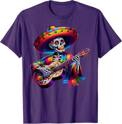 Funny Cinco De Mayo Skeleton Skull Fiesta Sombreros Guitar T-Shirt