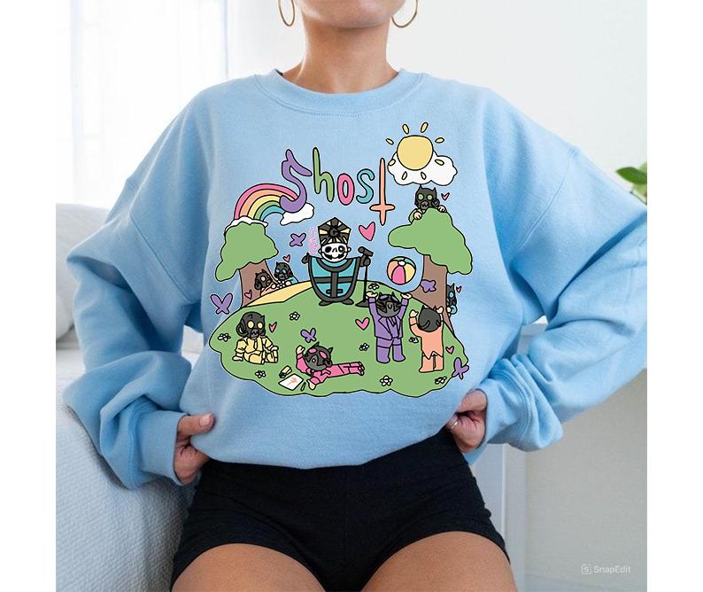 Ghost Band Rainbow Sweatshirt Funny Vibes Cozy Crewneck Sweater Ghost Metal Band