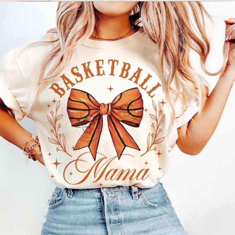 Retro Basketball Mama Shirt, Fall Coquette Bow Tee, Basketball Bow, Basketball Mom, Full Sizes, Full Colors Comfort Top Cotton Womenswear