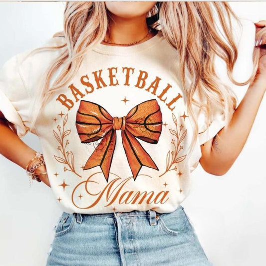 Retro Basketball Mama Shirt, Fall Coquette Bow Tee, Basketball Bow, Basketball Mom, Full Sizes, Full Colors Comfort Top Cotton Womenswear